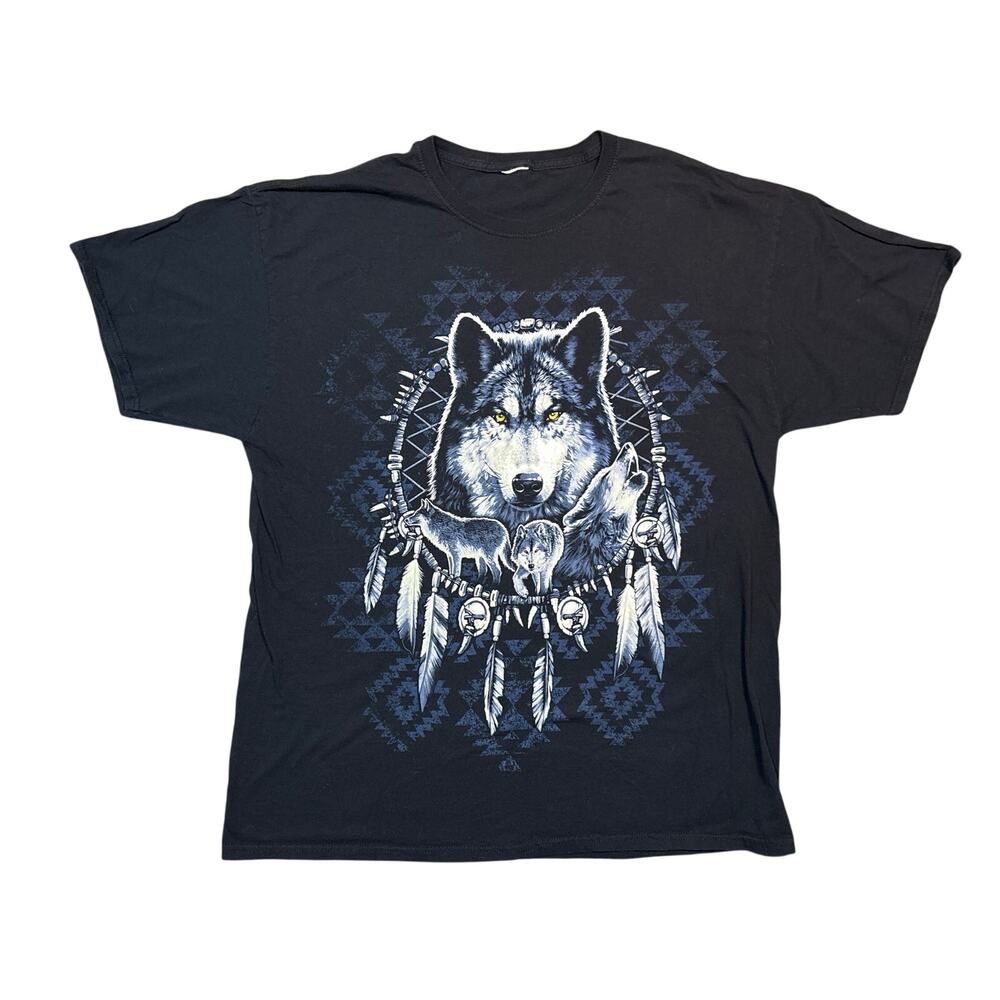 Y2K Wolves Wolf Pack Dreamcatcher Native Tribal T-Shirt Black Men’s XL